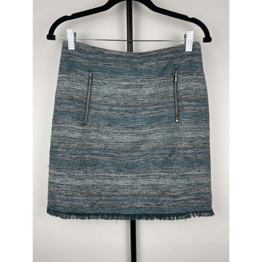 Ann Taylor Loft Womens 4 Blue Tweed Mini Lined Double Front Zipper Skirt